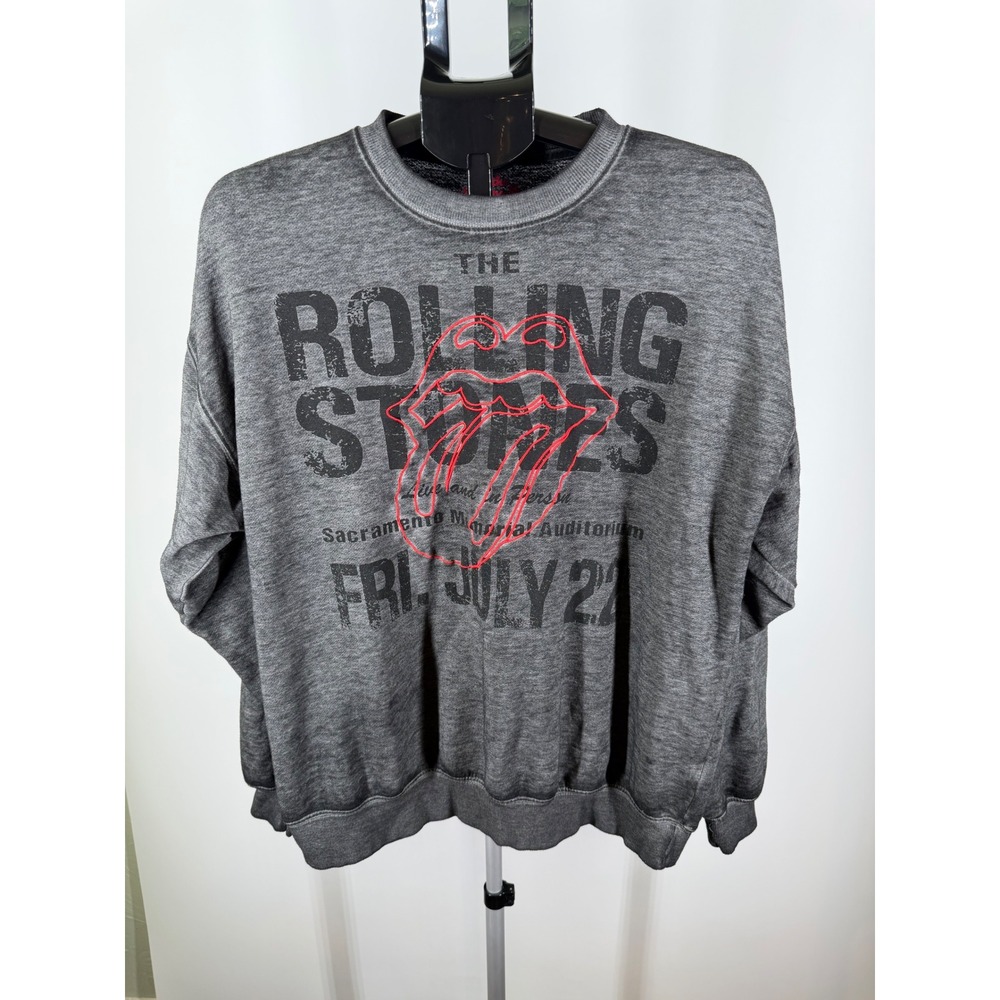 The Rolling Stones Graphic Sweatshirt Charcoal Grey Acid Wash Crewneck Large